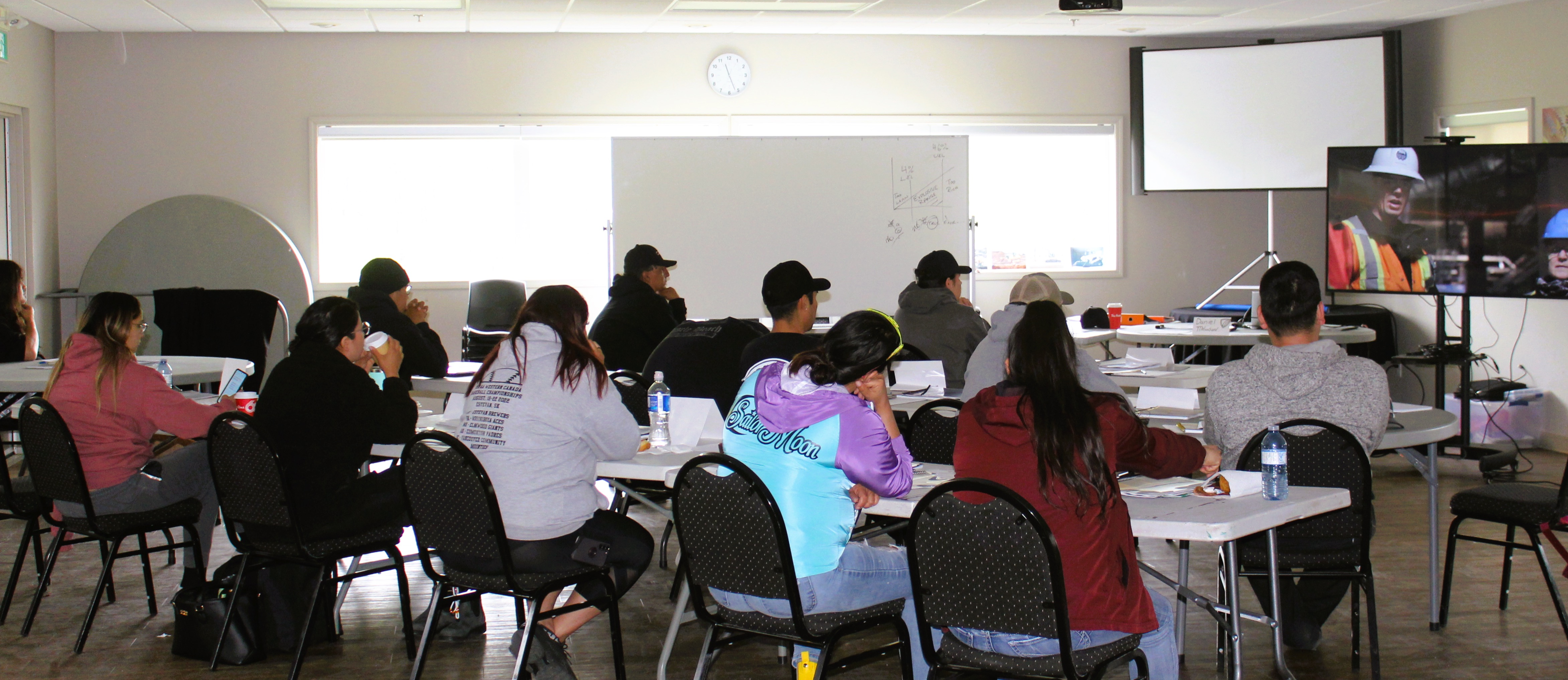 Students attentively listening in a classroom setting.